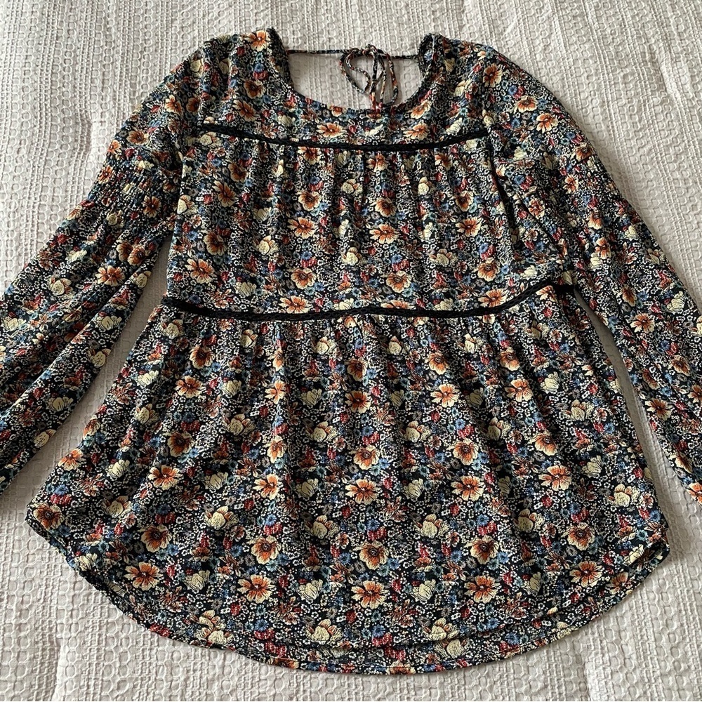 Knox Rose Small Blouse Tassel Boho Blue Multi color Flowy Floral Madewell